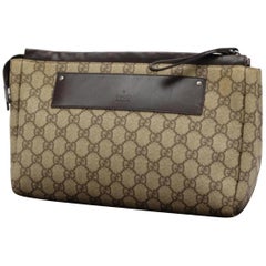Gucci Supreme Gg Toiletry Pouch Wristlet 231844 Brown Coated Canvas Clutch