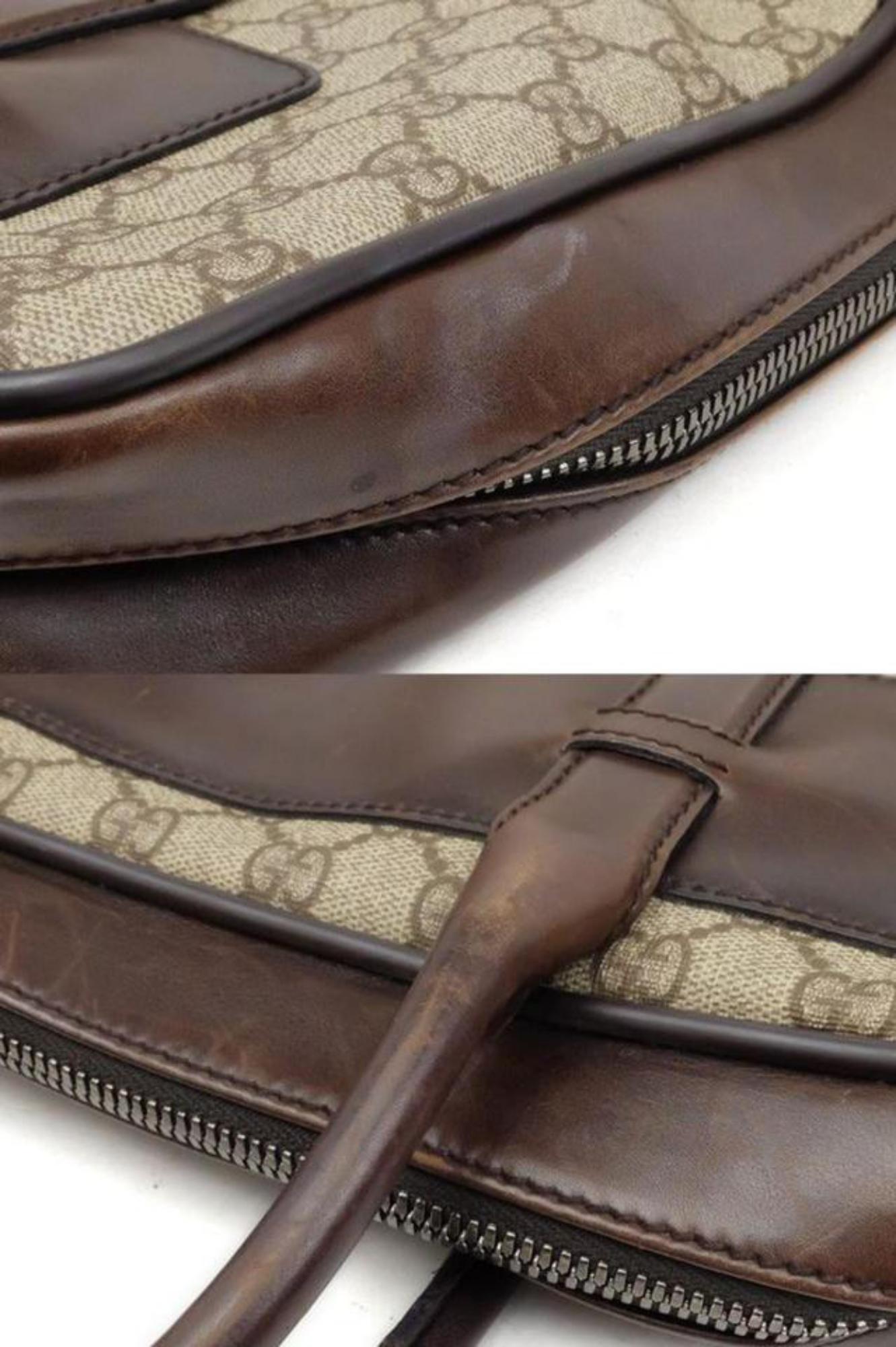 Women's Gucci Supreme Monogram Attache 224703 Brown Leather Laptop Bag For Sale