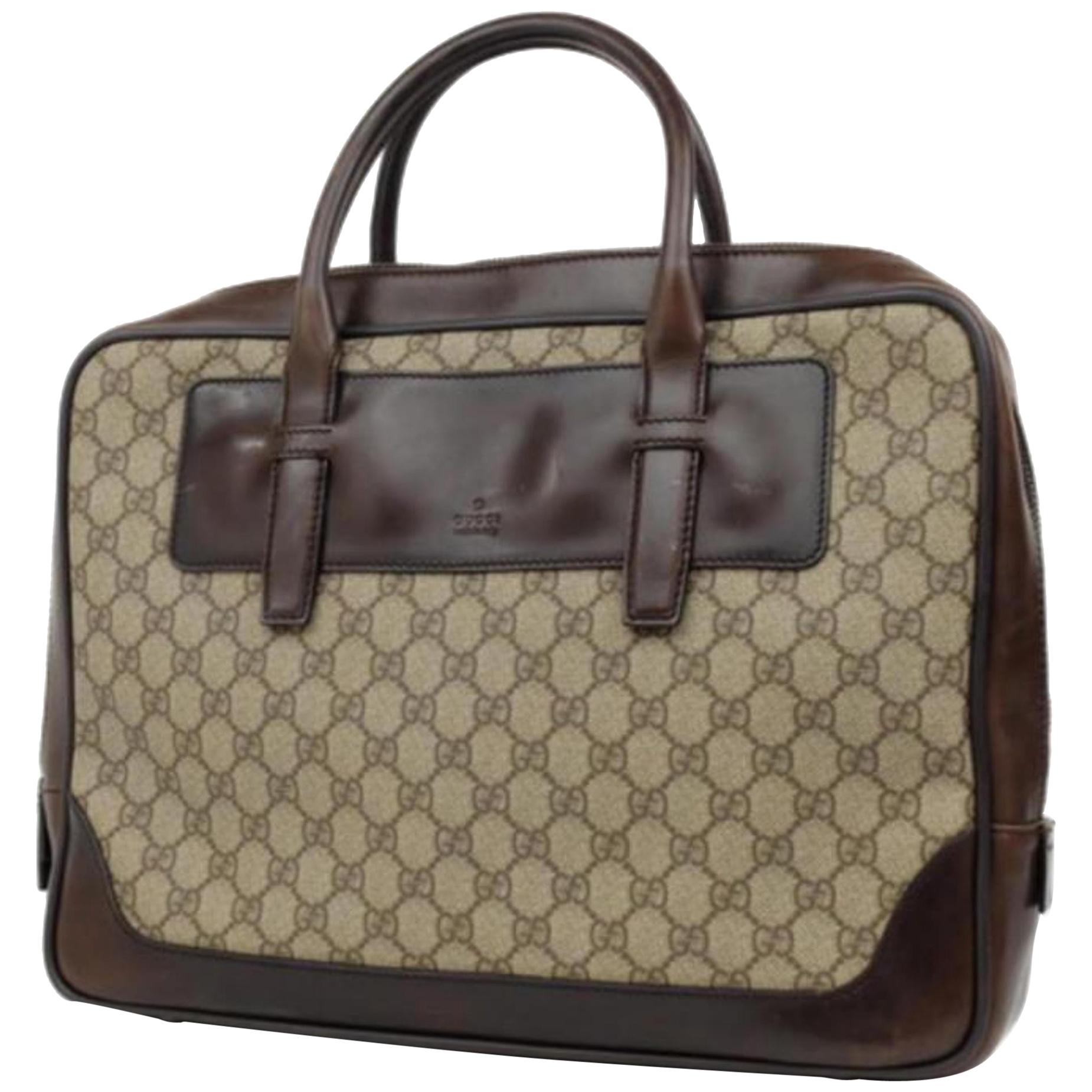 Gucci Supreme Monogram Attache 224703 Brown Leather Laptop Bag For Sale