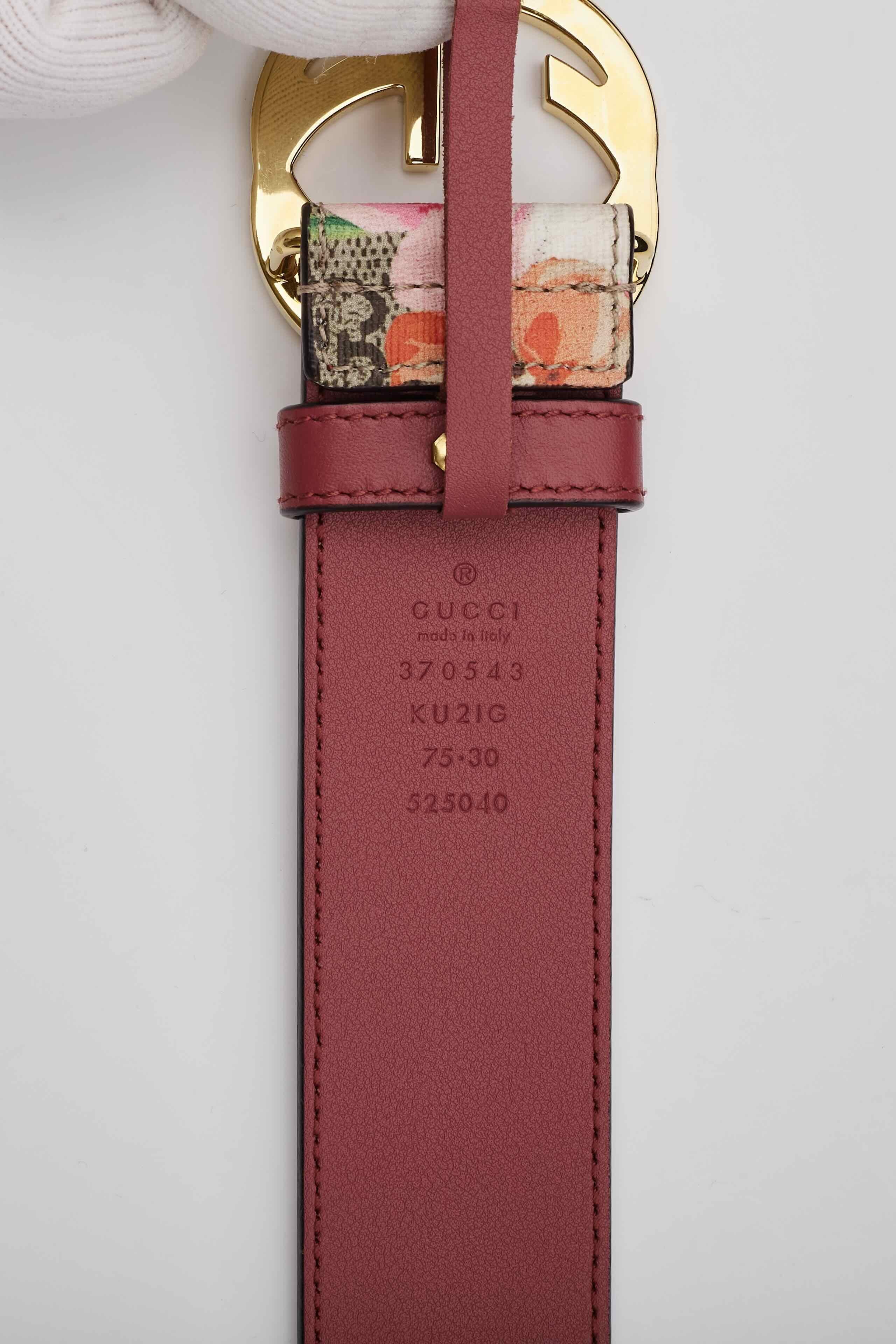 Brown Gucci Supreme Monogram Floral Interlocking GG Belt (Size 75/30) For Sale