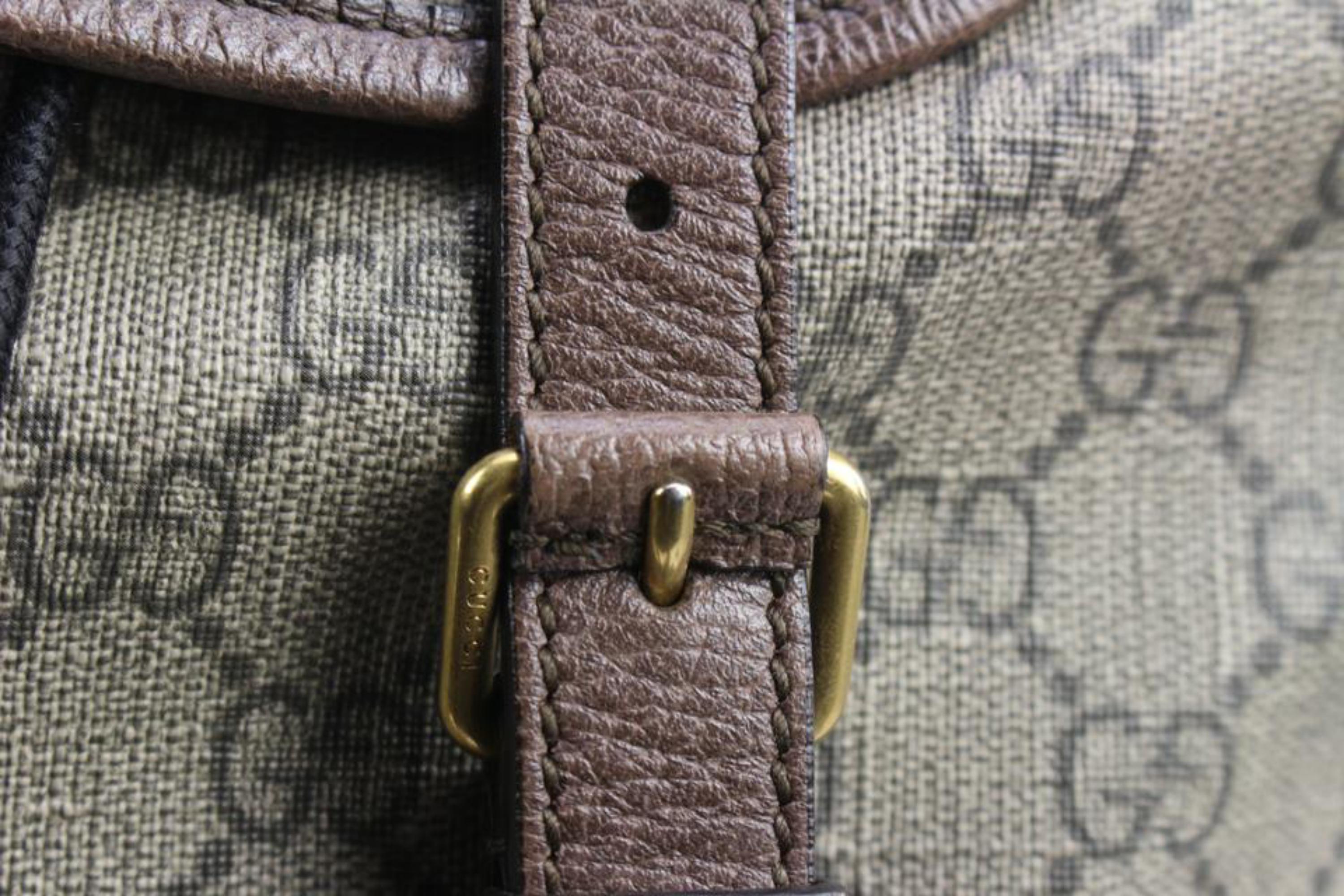 Gucci Supreme Monogram GG Neo Vintage Double Buckle Backpack Acero 23g216s In Good Condition In Dix hills, NY