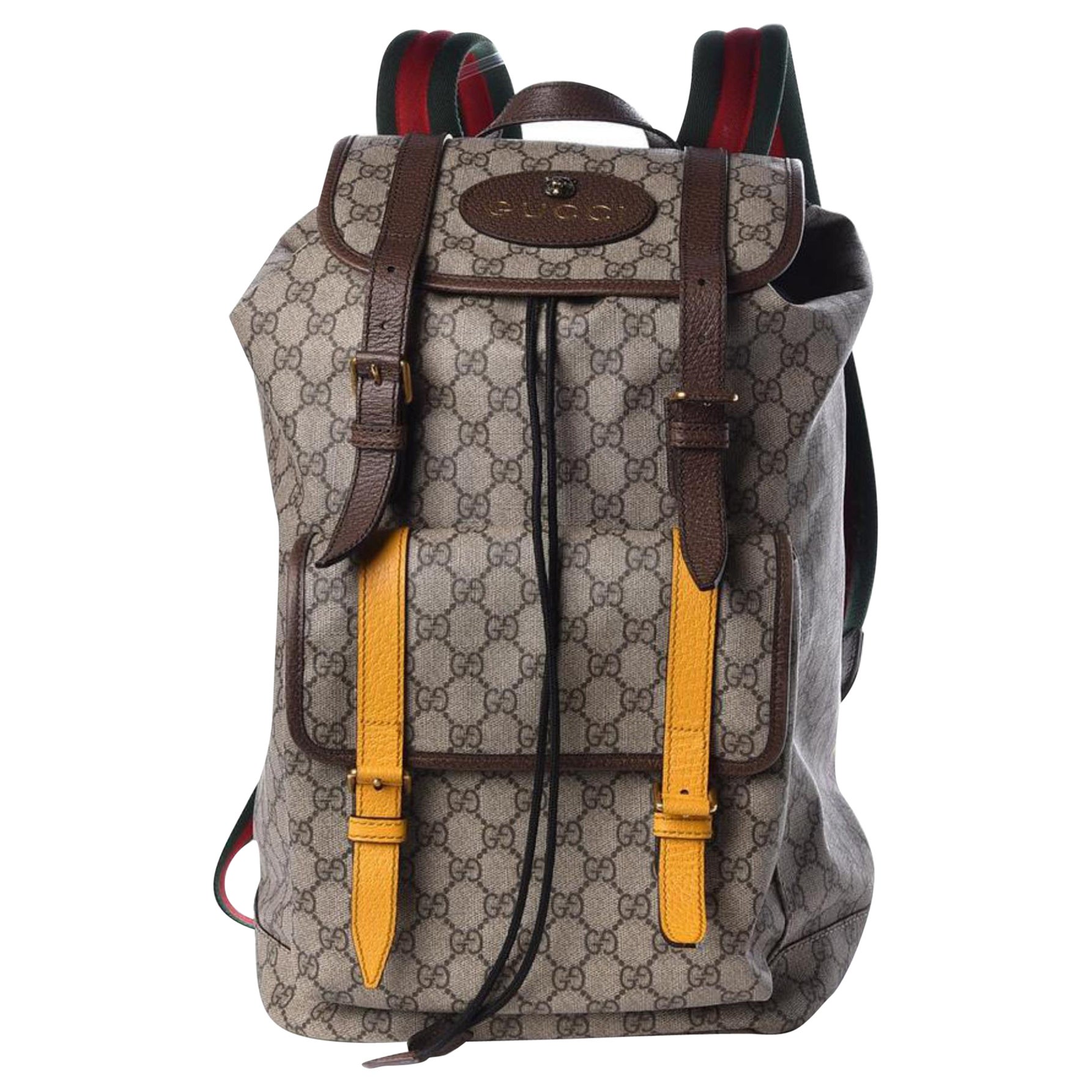 Gucci Supreme Monogram GG Neo Vintage Double Buckle Backpack Acero 23g216s