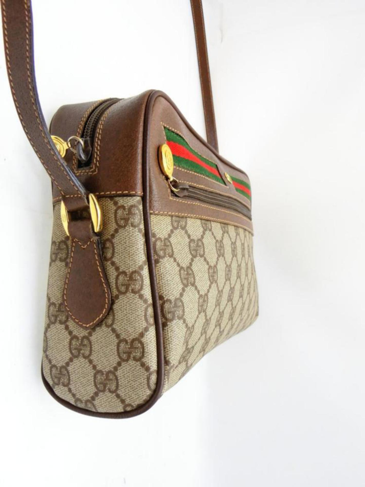 Brown Gucci Supreme Monogram Gg Ophidia Medium Camera 232355 Cross Body Bag For Sale