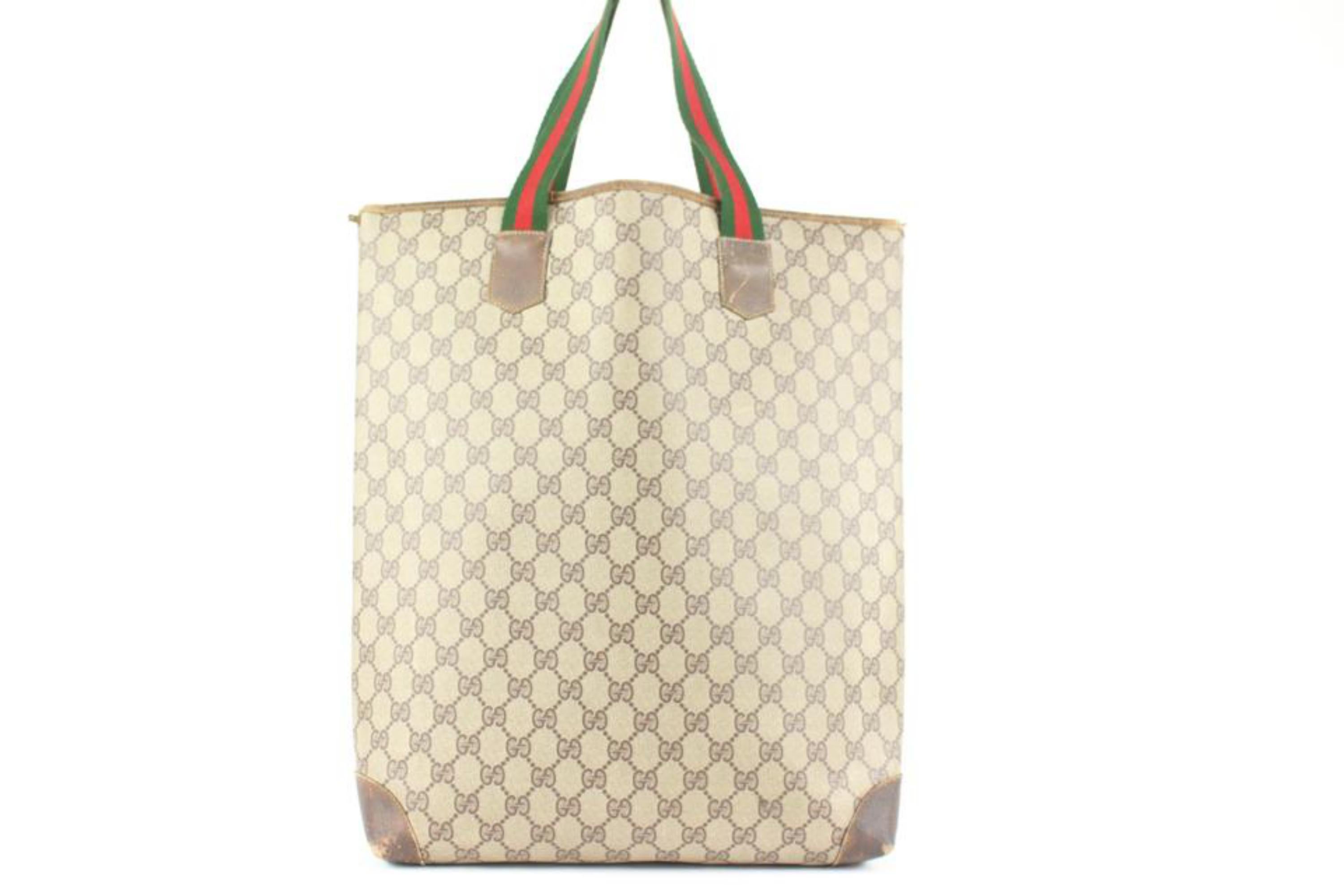 Gucci Supreme Monogram GG Web Handle Tote Bag 1GG106 In Fair Condition For Sale In Dix hills, NY