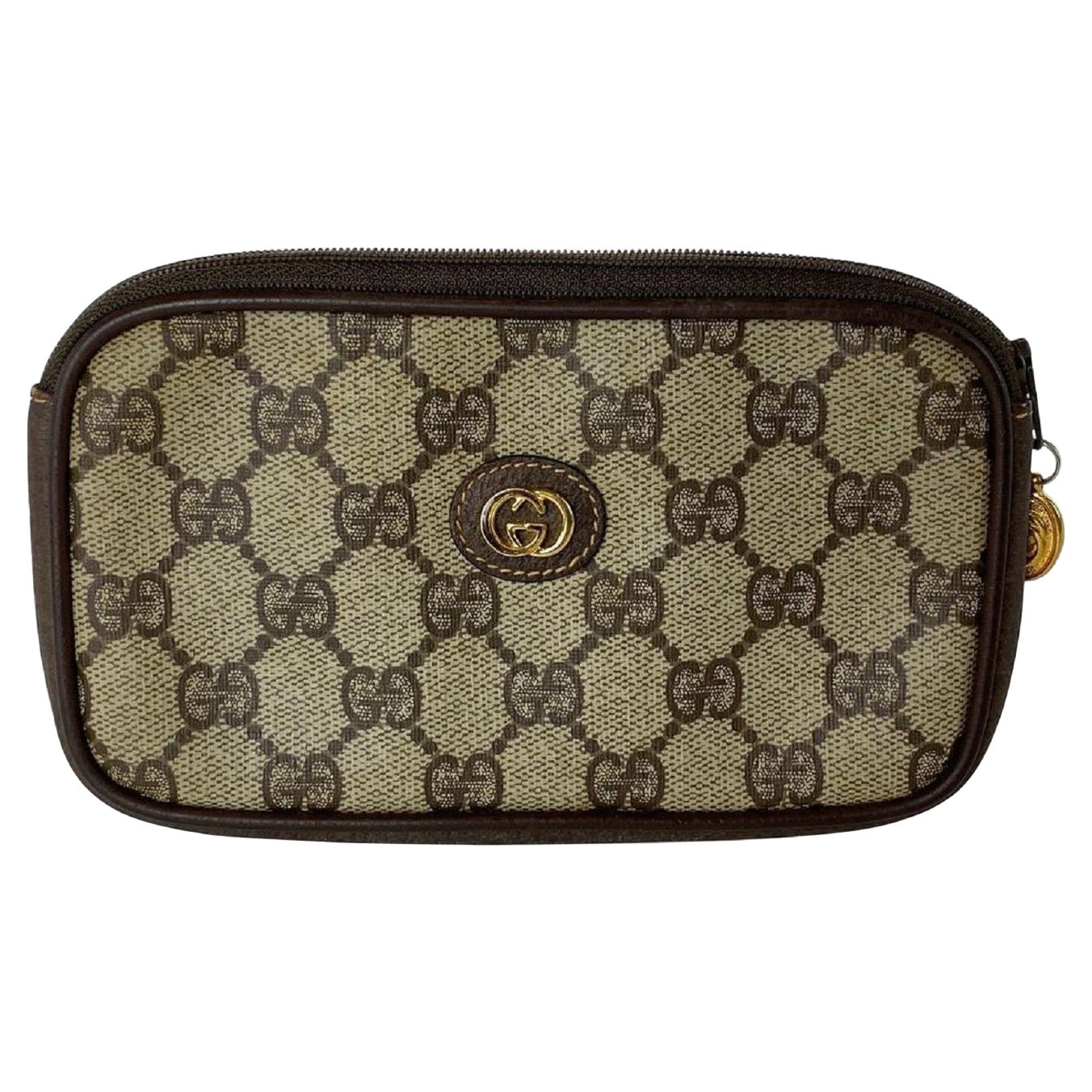 Gucci Supreme Monogram Gg Zippy Case 16ga527 Brown Coated Canvas Clutch