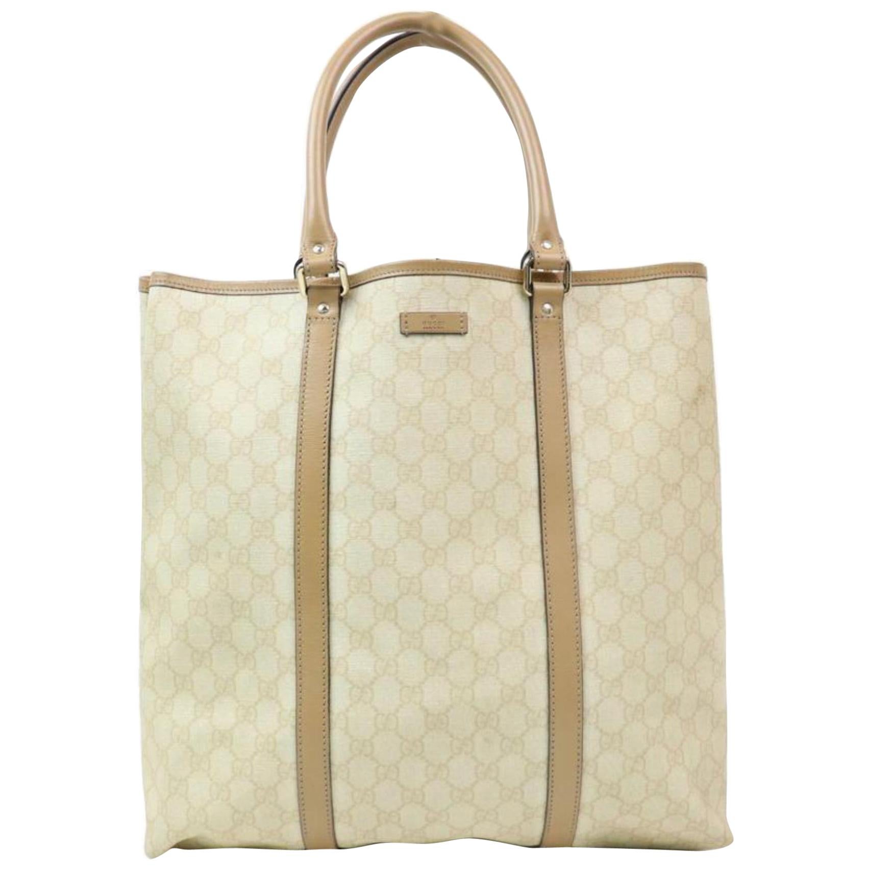 Gucci Supreme Monogram Shopper 870128 Beige Coated Canvas Tote For Sale