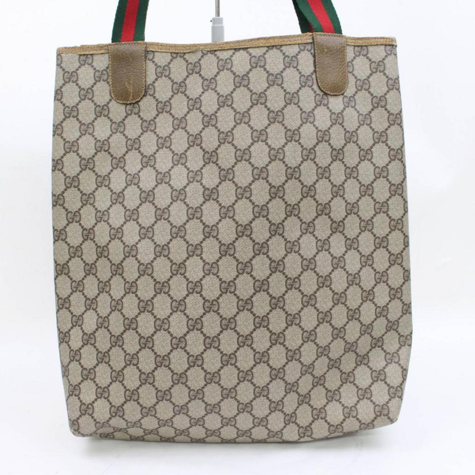 Gucci Supreme Sherry Monogram Large Web Shopping 868204 Brown Coated Canvas Tote For Sale 2