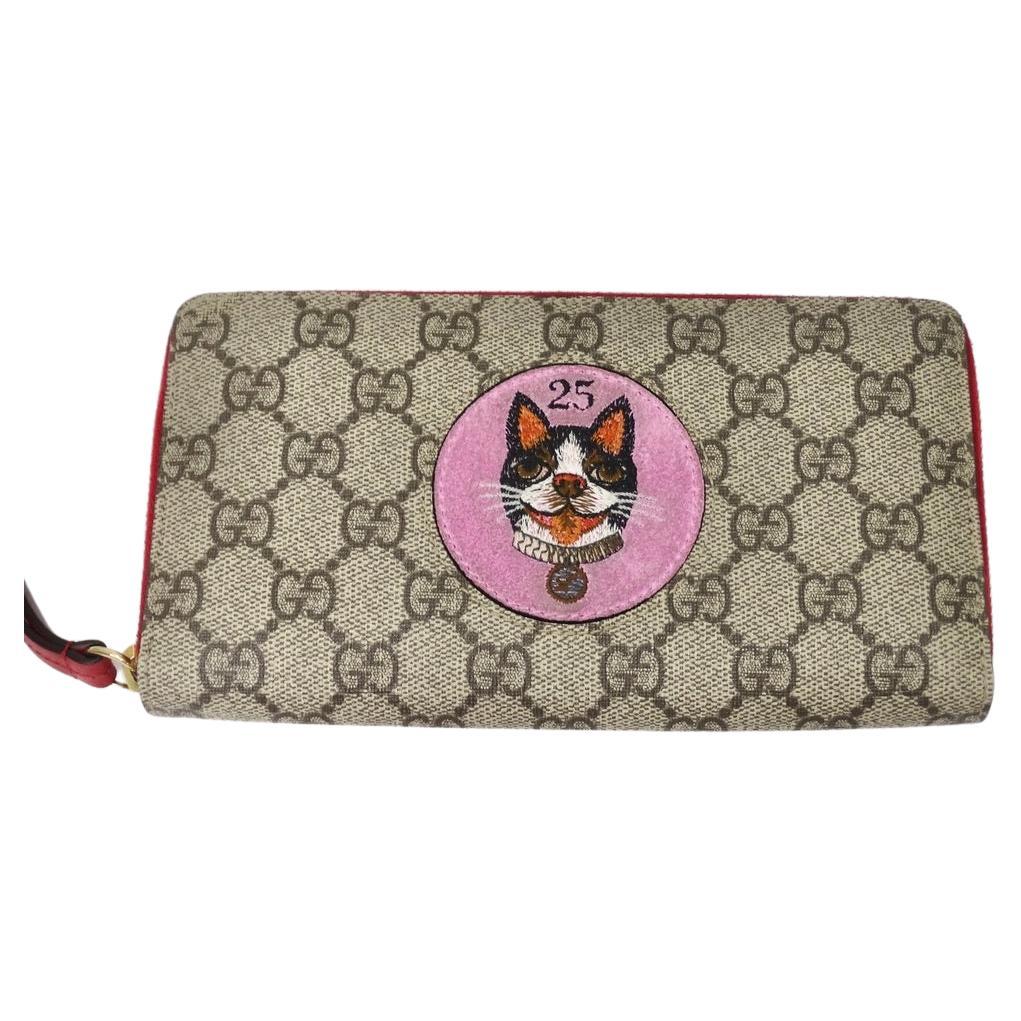 Gucci Beige/Red GG Supreme Limited Edition Bosco Patch Zip Around Wallet  Gucci