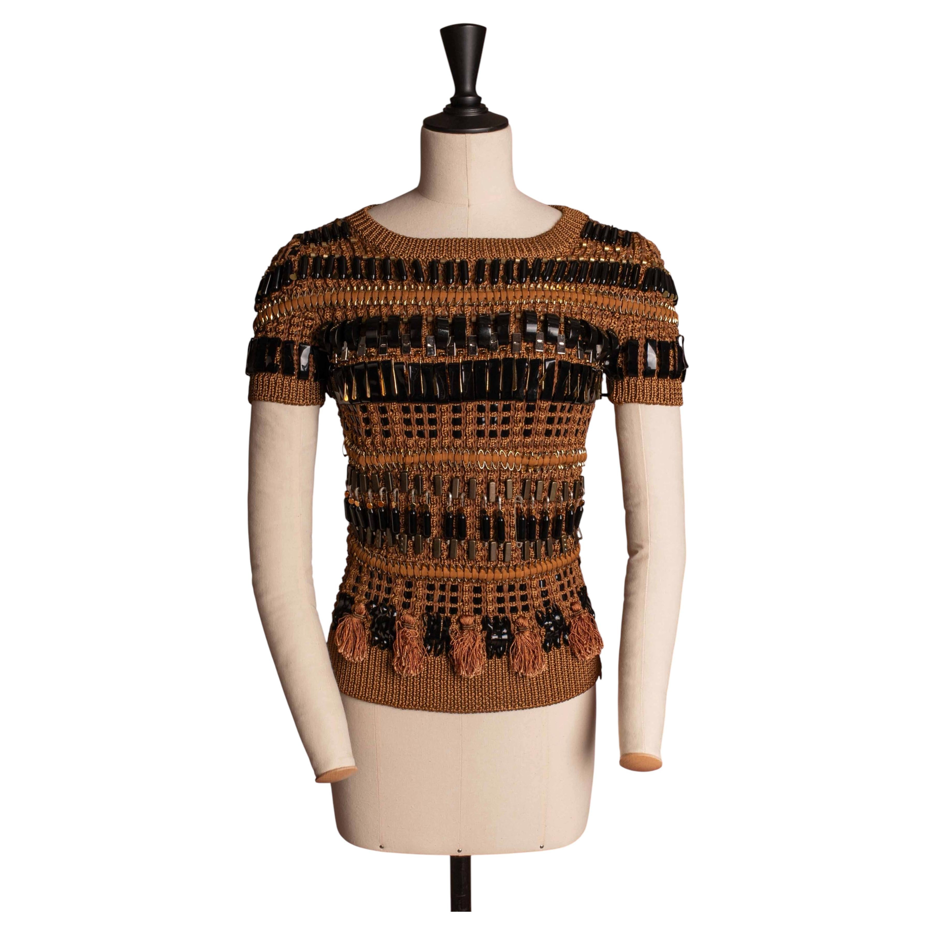 Pull en viscose et coton Gucci printemps-été 2011, orné de perles, taille S en vente