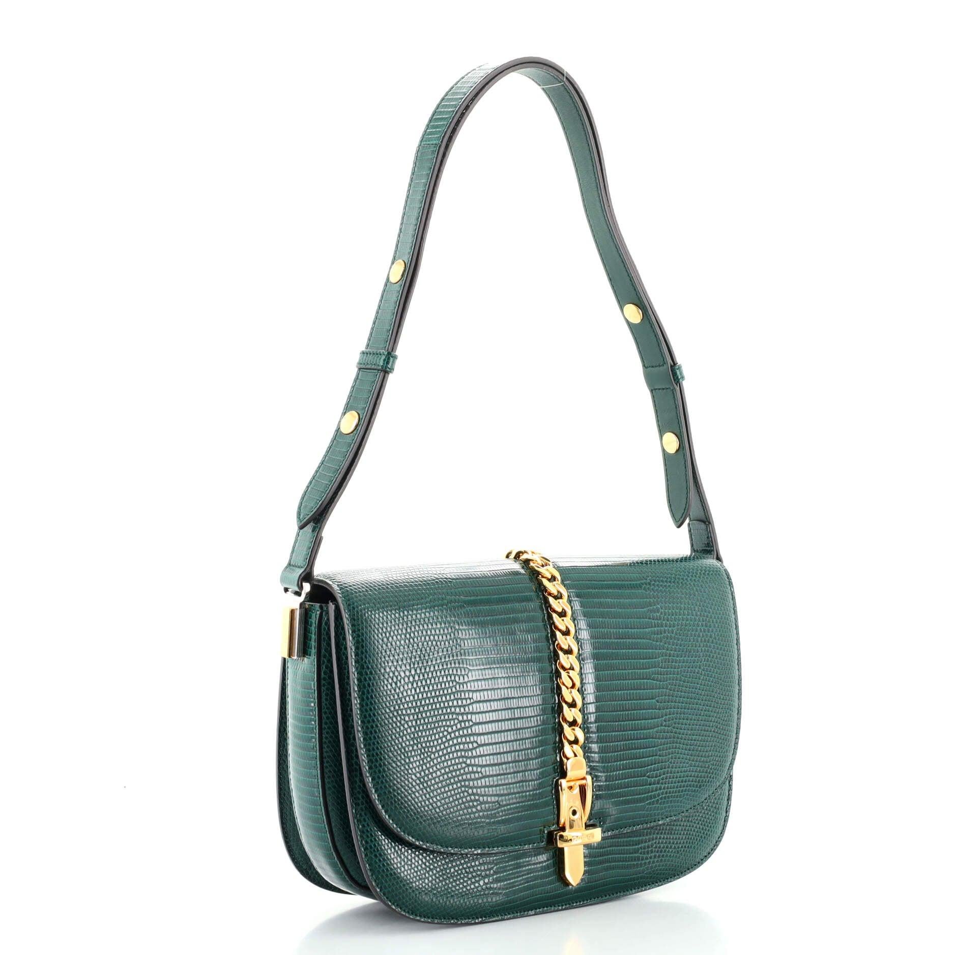 Nero Gucci Sylvie 1969 Borsa a tracolla Lizard Small