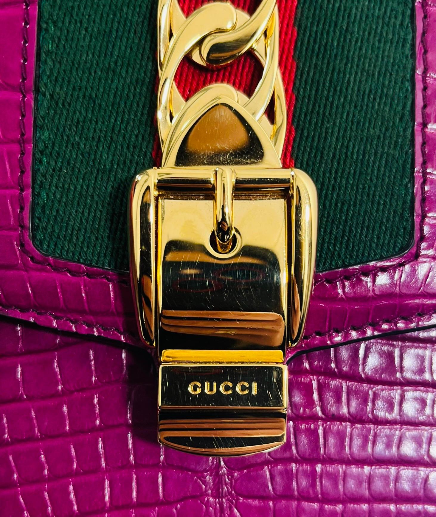 Gucci Sylvie Alligator Skin Web Stripe Bag 6