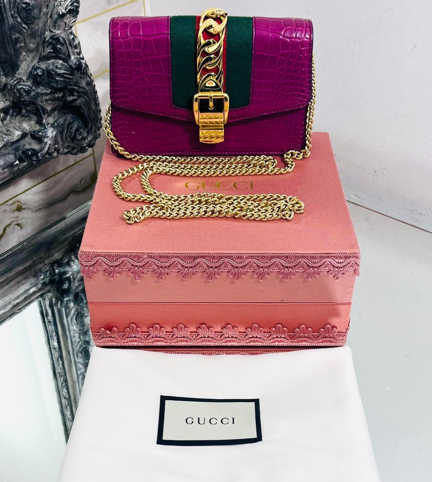Gucci Sylvie Alligator Skin Web Stripe Bag In New Condition In London, GB