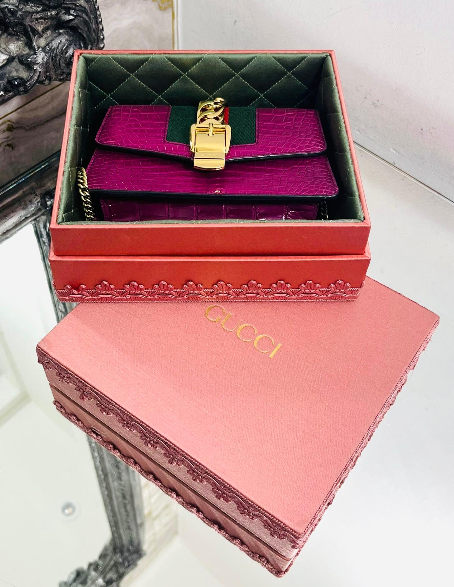 Women's Gucci Sylvie Alligator Skin Web Stripe Bag