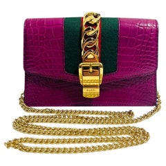 Gucci Sylvie Alligator Skin Web Stripe Bag