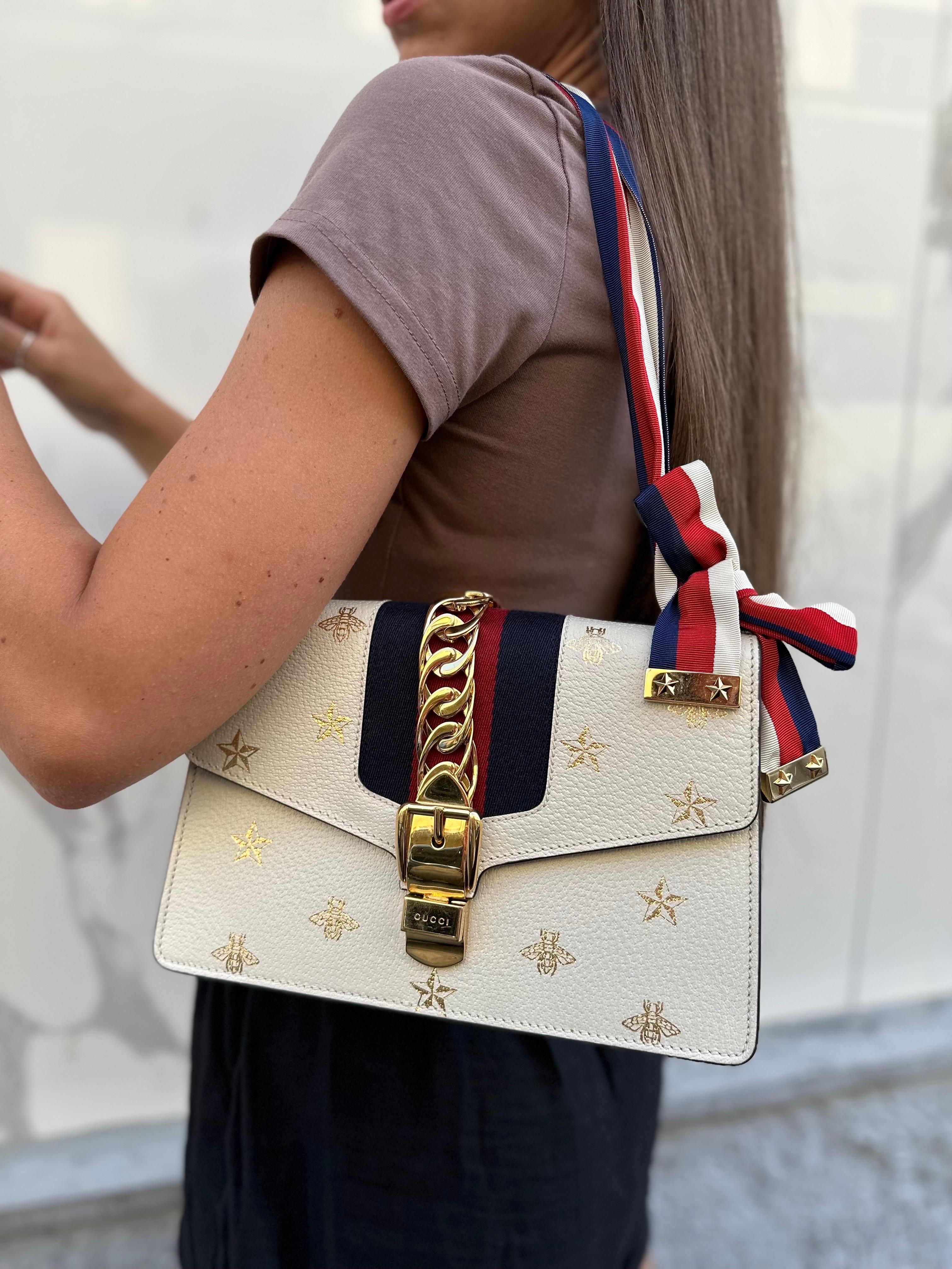 Gucci Sylvie Bee Star Mini Leather Bag - Farfetch