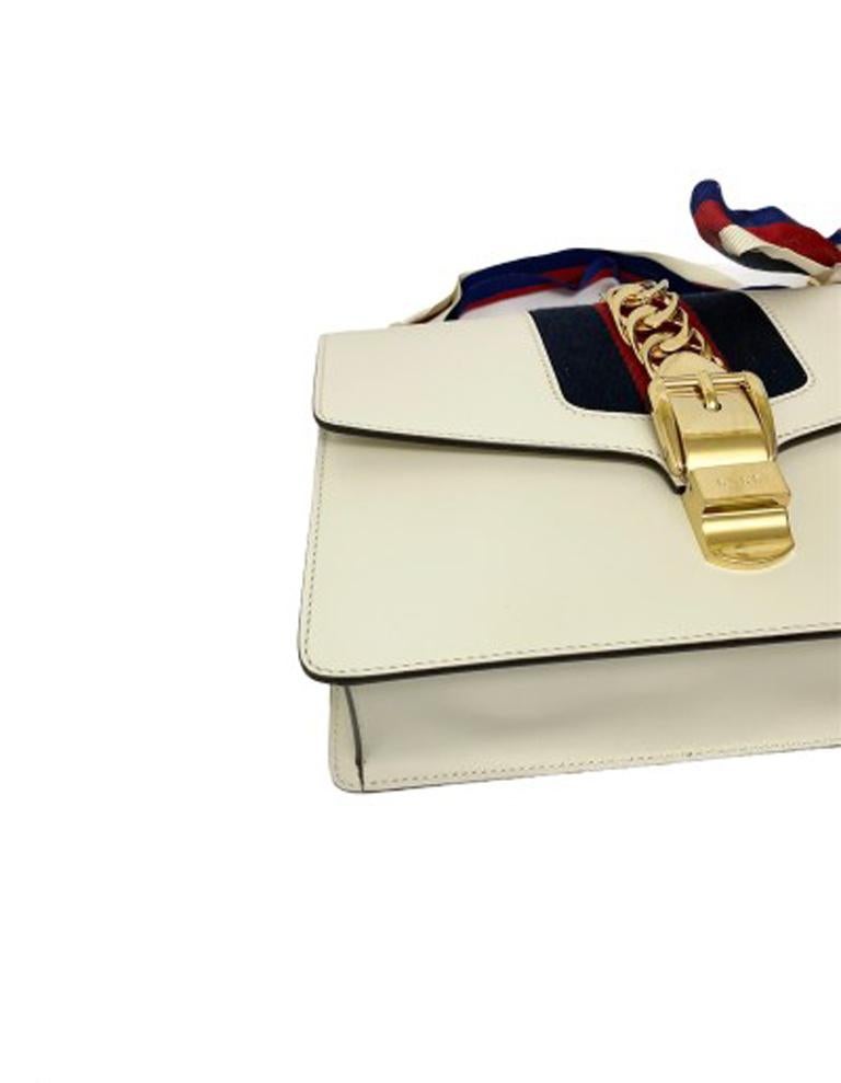 Gucci Sylvie Bianca Shoulder Bag in Leather with Golden Hardware 1