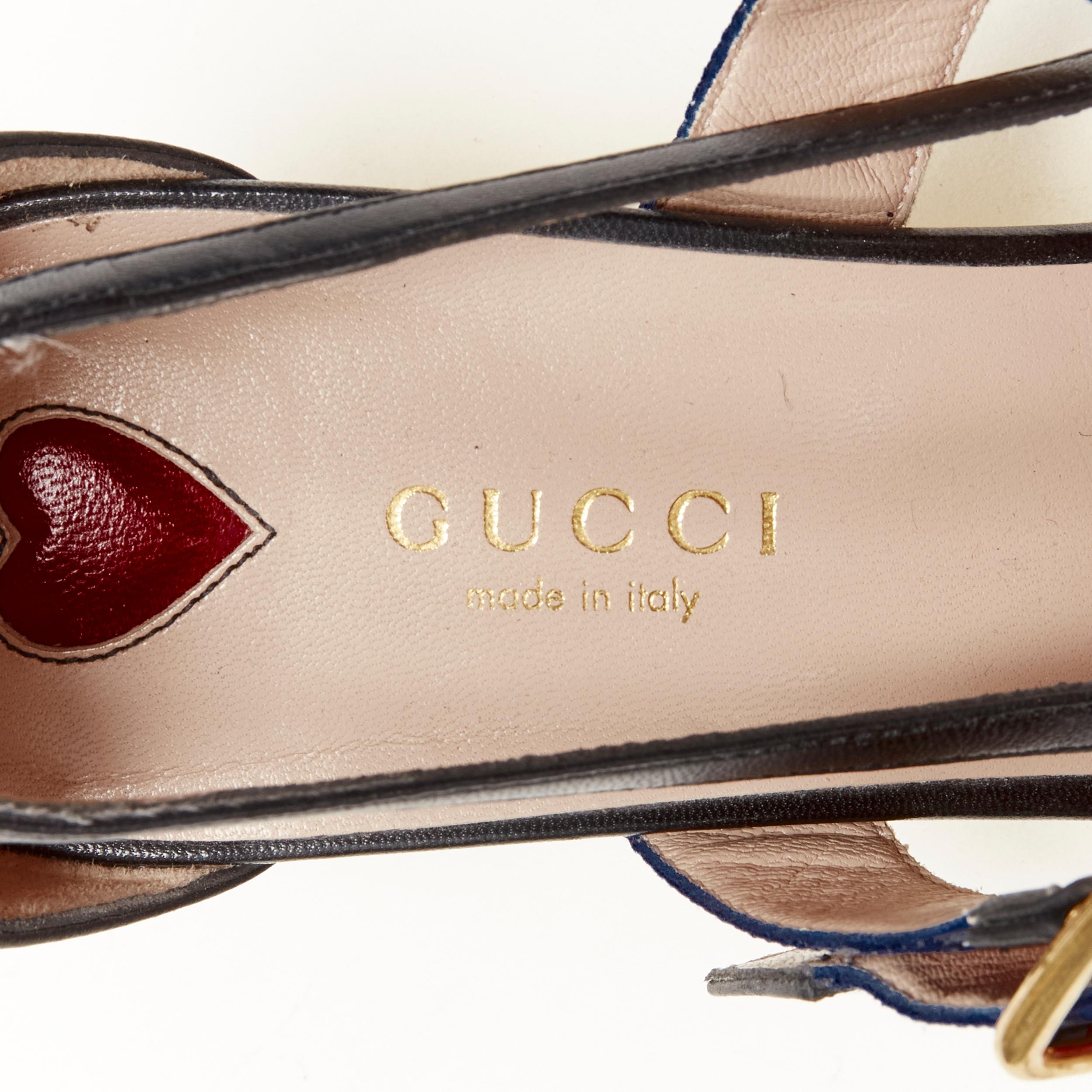 GUCCI Sylvie black leather web strap bamboo heel cut out pump EU38.5 5