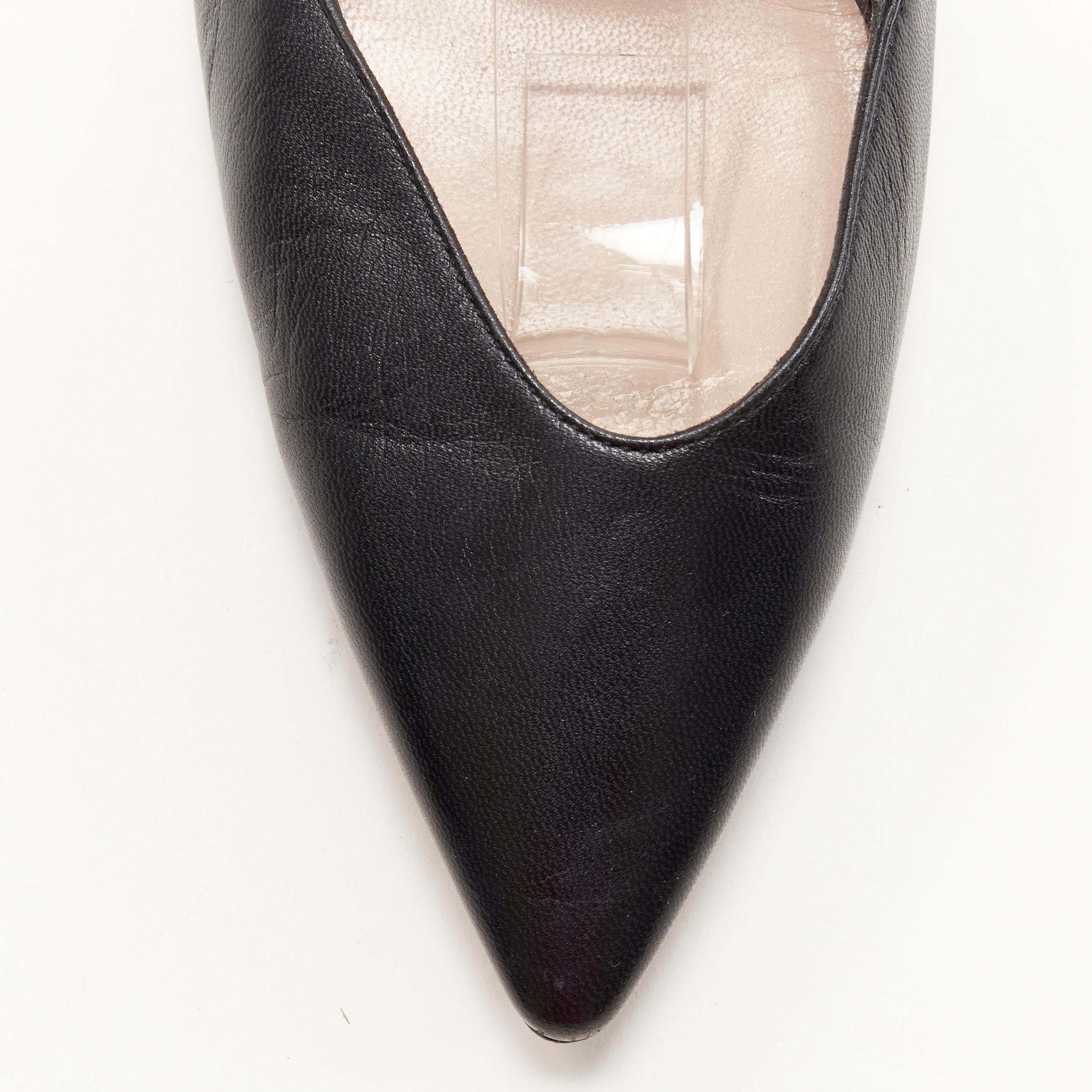 GUCCI Sylvie black leather web strap bamboo heel cut out pump EU38.5 1