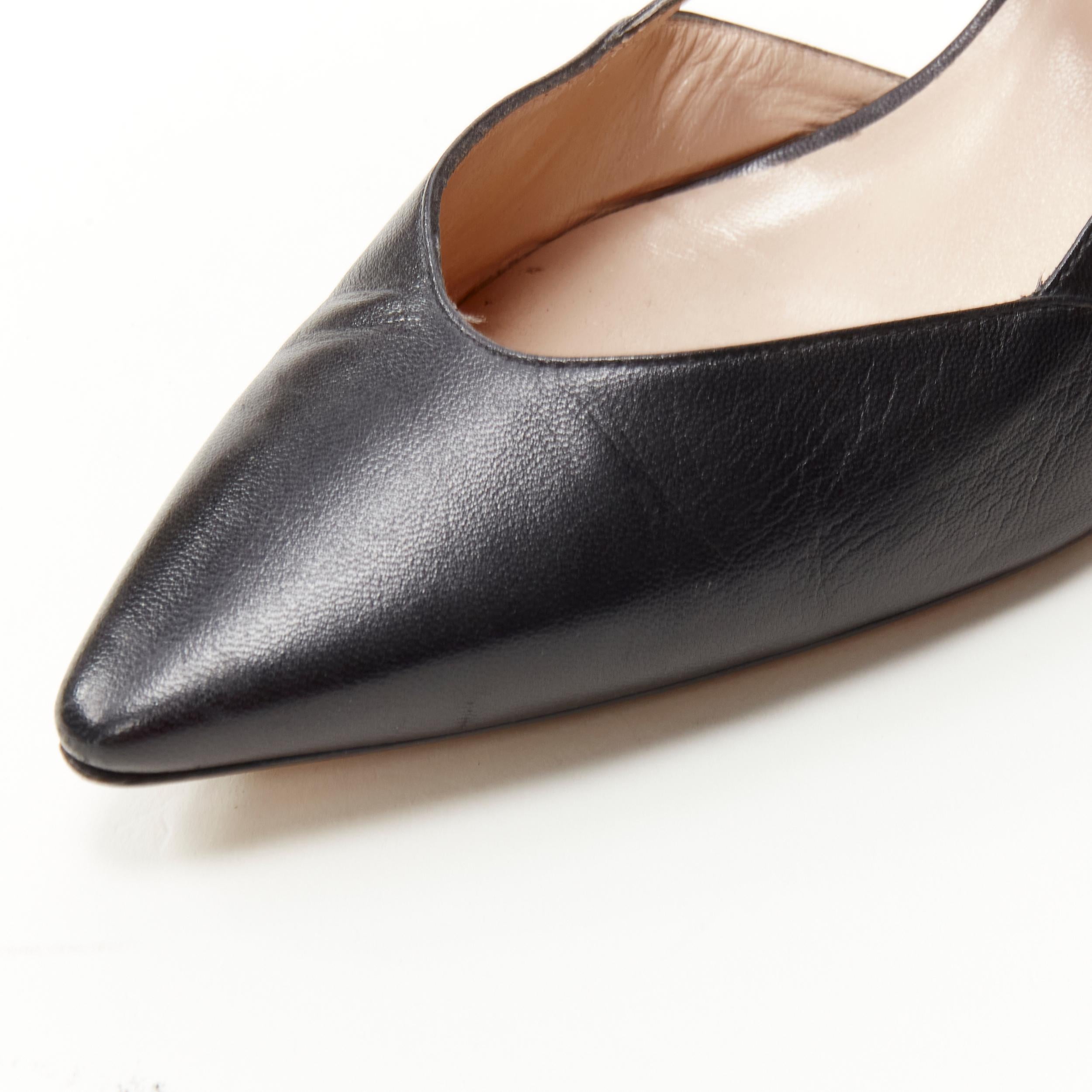 GUCCI Sylvie black leather web strap bamboo heel cut out pump EU38.5 2