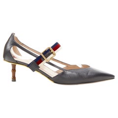 GUCCI Sylvie in pelle nera con cinturino in bambù e tacco ritagliato EU38.5