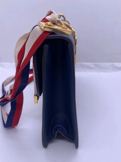 Gucci Sylvie Blue Leather Bag Gold Buckle Web Strap