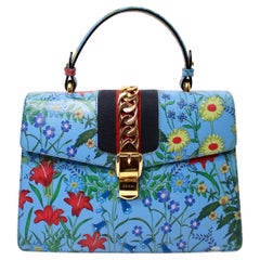 Gucci Sylvie Calfskin Flora Print Top Handle Bag