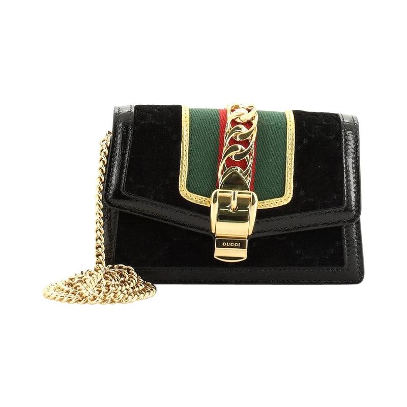 Gucci Sylvie Chain Shoulder Bag GG Velvet Super Mini