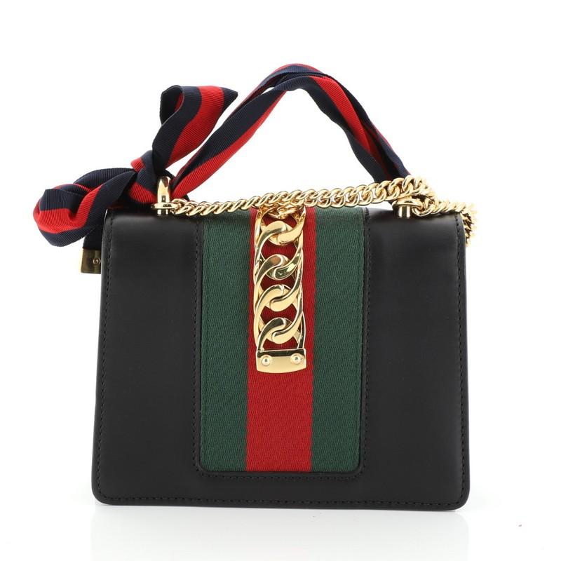 Black Gucci Sylvie Chain Shoulder Bag Leather Mini