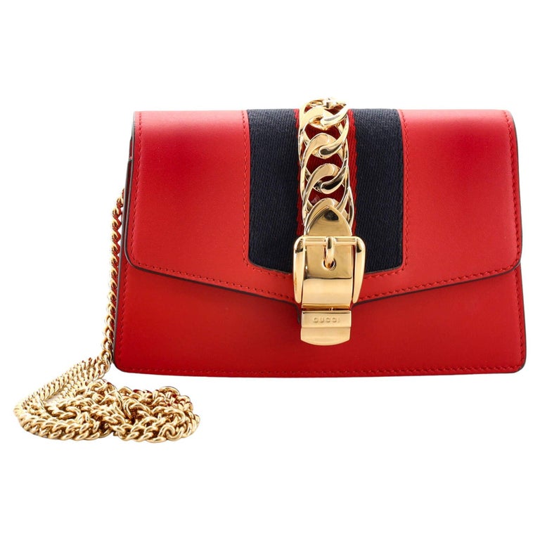 Gucci Sylvie Chain Shoulder Bag Leather Super Mini For Sale at 1stDibs
