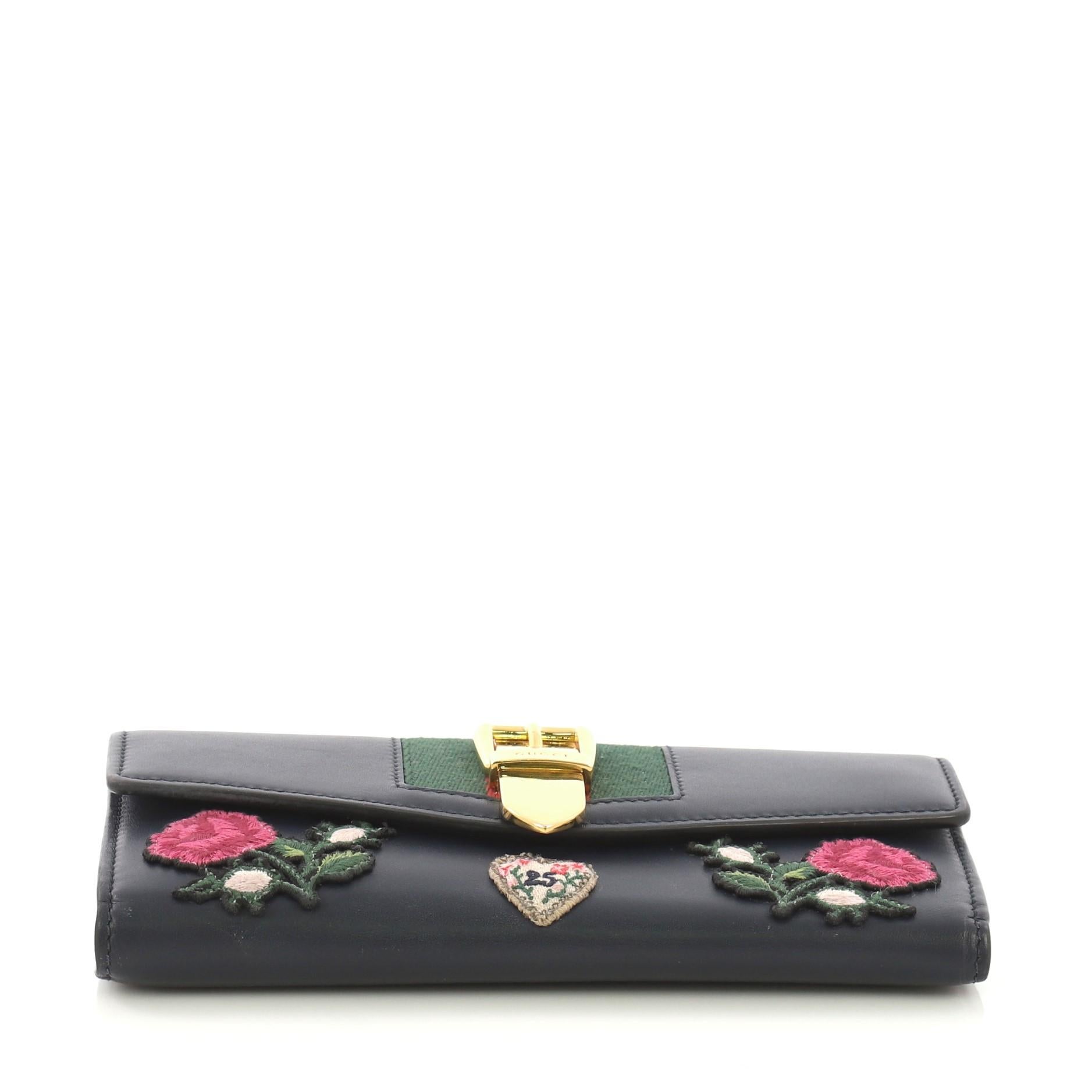 Women's Gucci Sylvie Continental Wallet Embroidered Leather