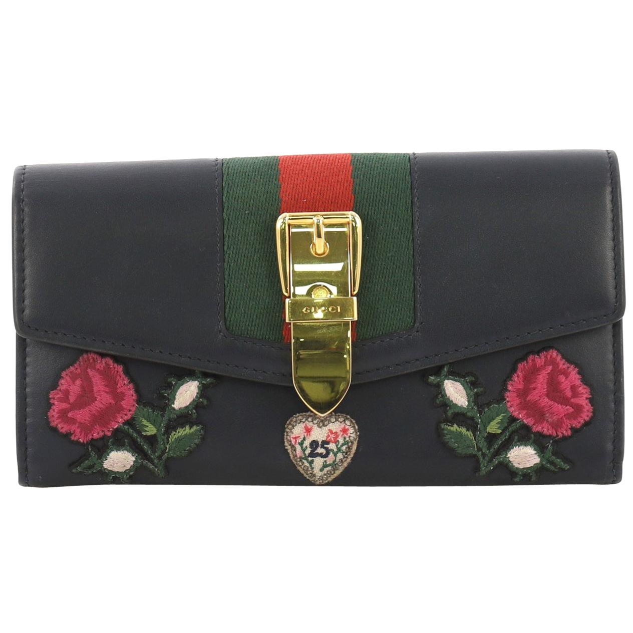 Gucci Sylvie Continental Wallet Embroidered Leather