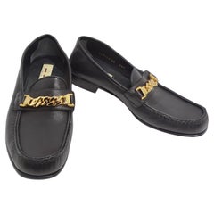 Gucci Sylvie Goldfarbene Loafers-Kette aus schwarzem Leder