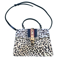 Gucci Sylvie Handbag in  Calfskin Leather with Leopard Printing