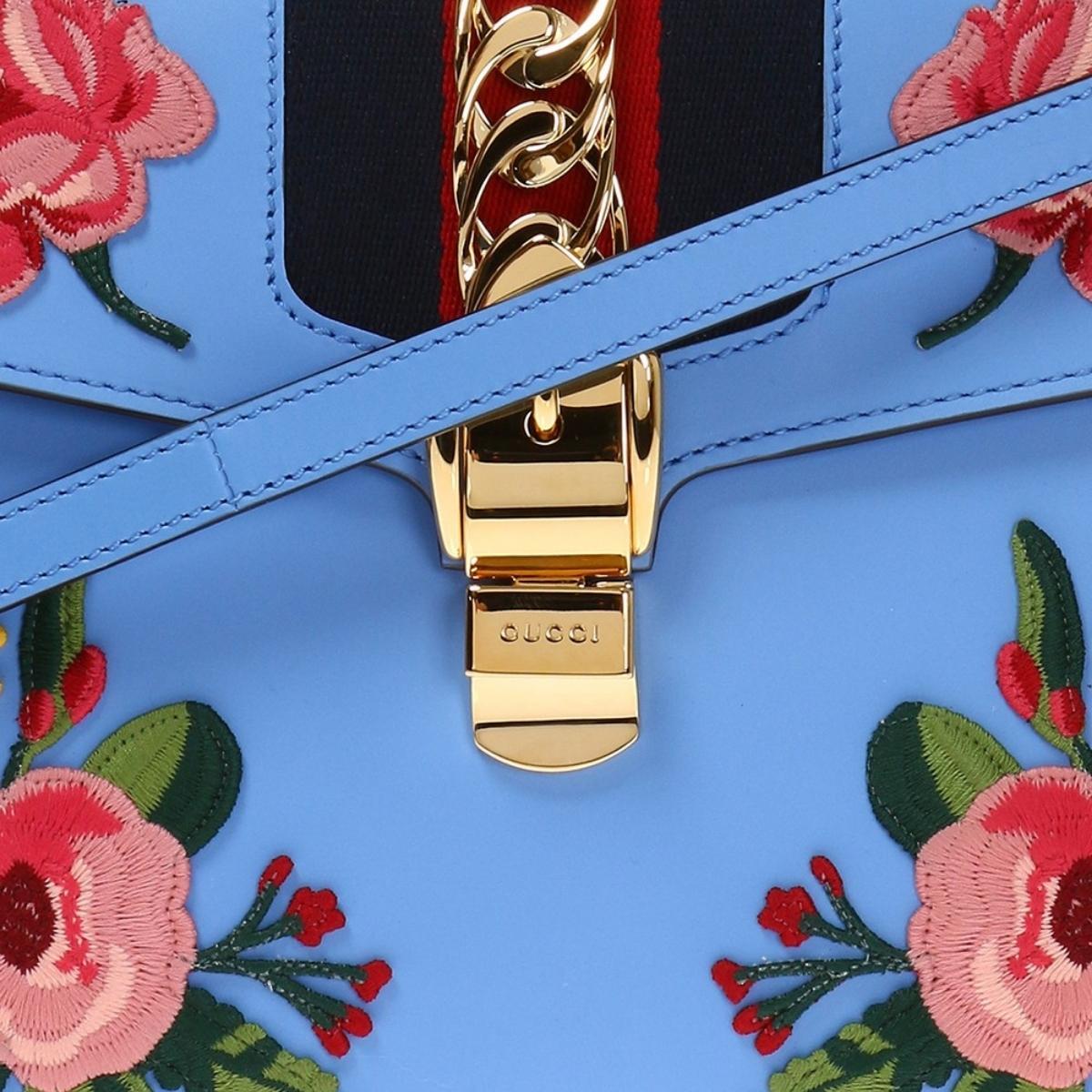 Bleu Gucci Sylvie cuir porté épaule en vente