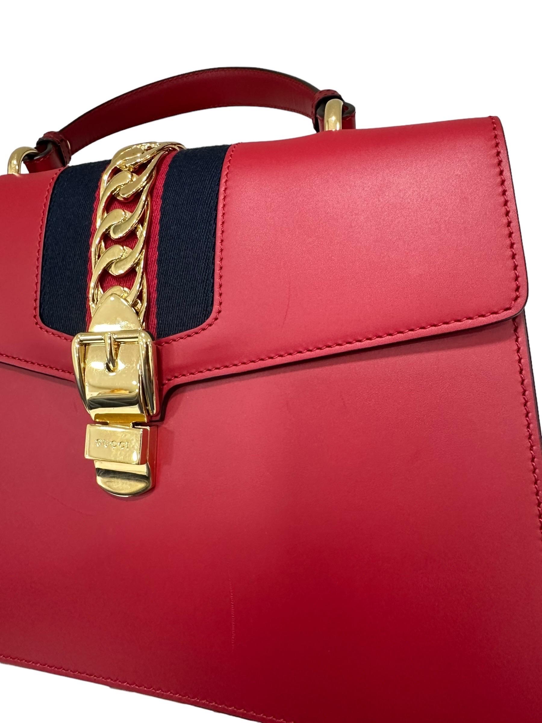 Gucci Sylvie Media Borsa a Tracolla pelle Rossa  en vente 10