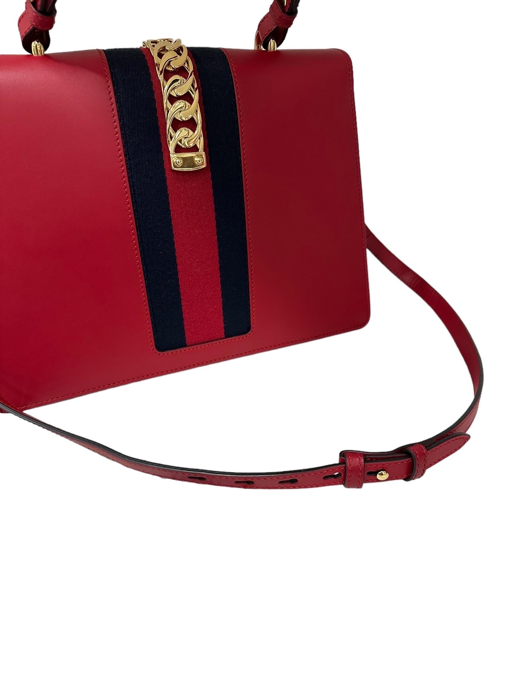 Gucci Sylvie Media Borsa a Tracolla pelle Rossa  For Sale 13