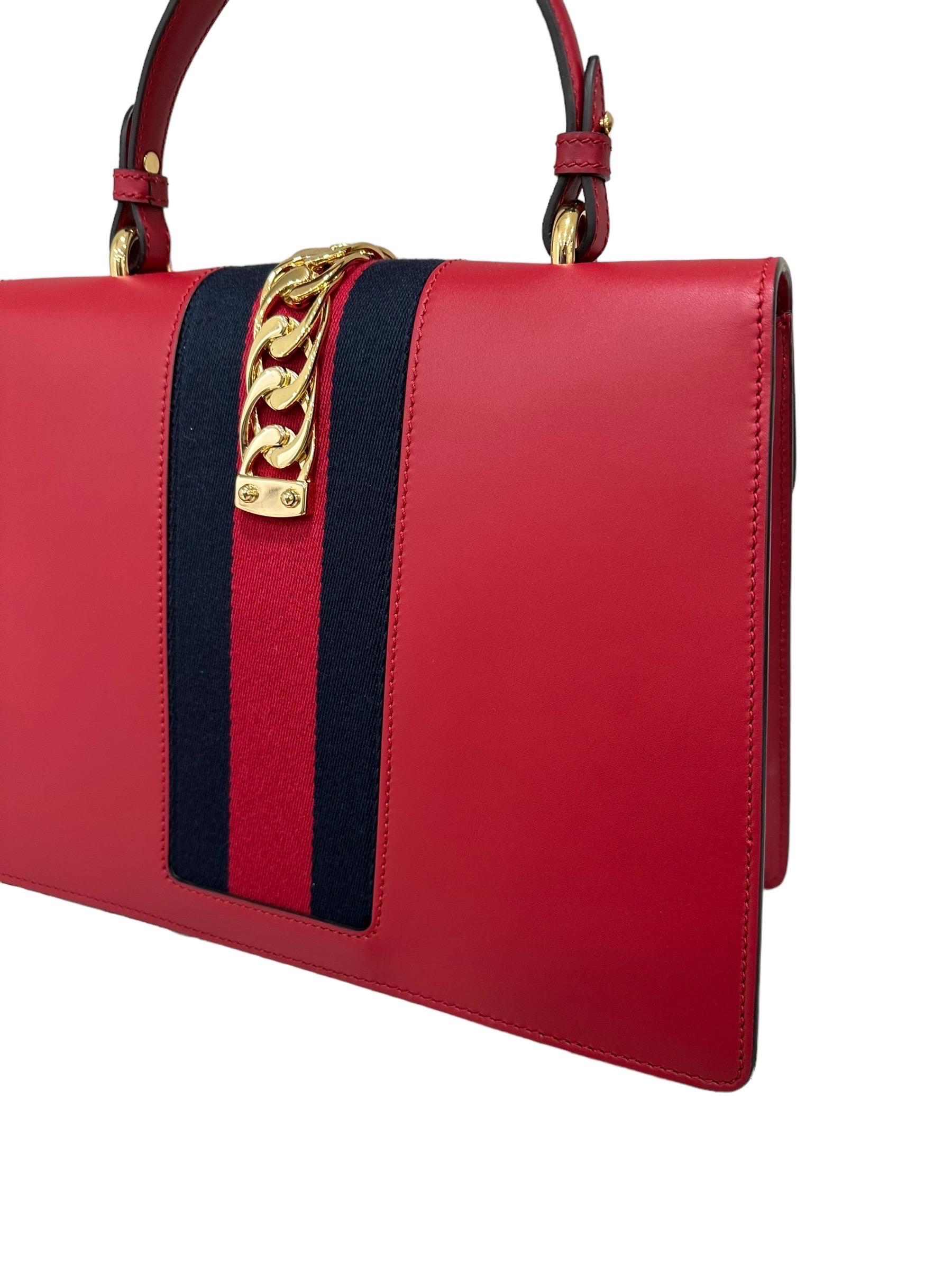 Gucci Sylvie Media Borsa a Tracolla pelle Rossa  For Sale 14