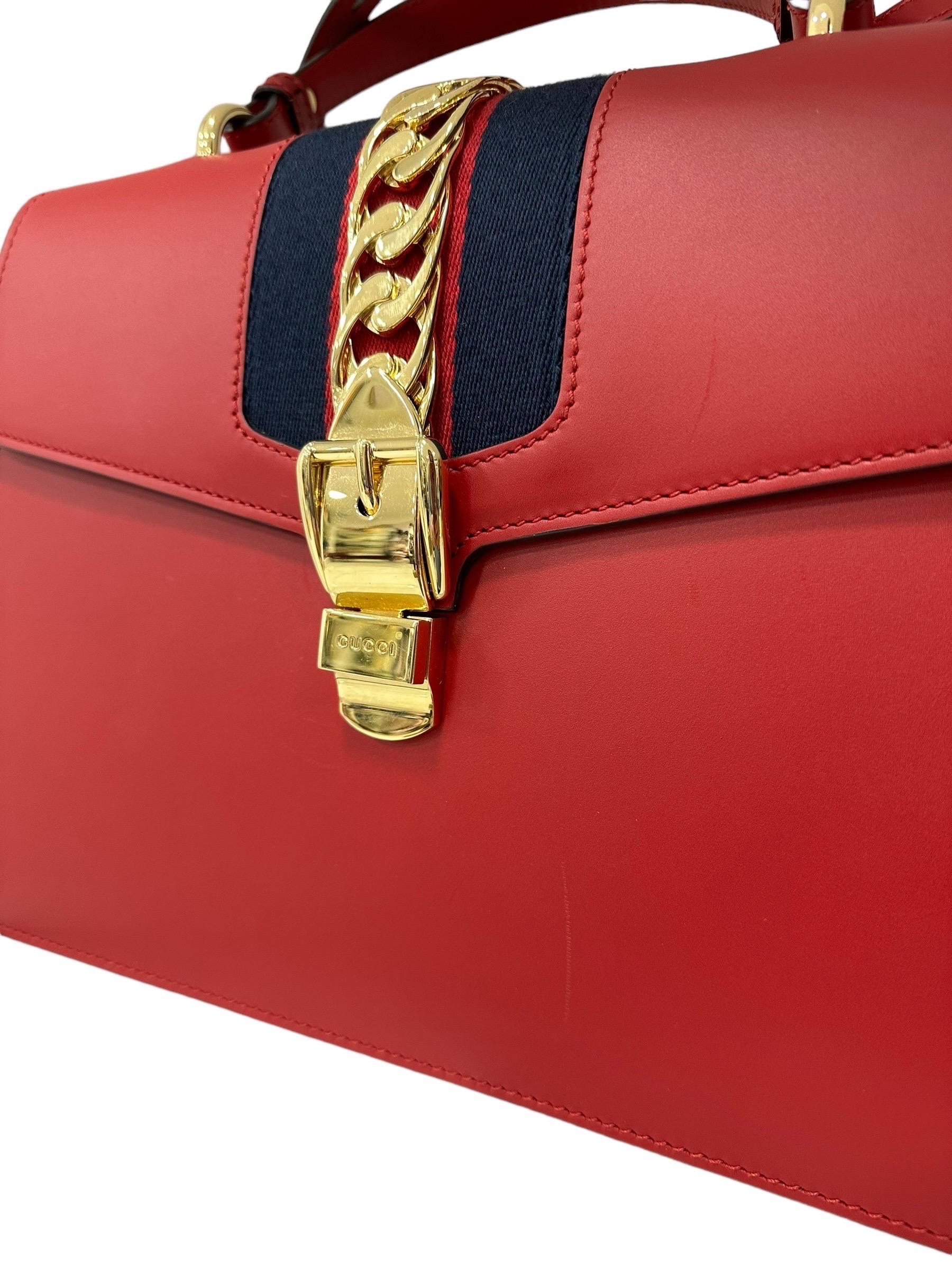 Gucci Sylvie Media Borsa a Tracolla pelle Rossa  en vente 16