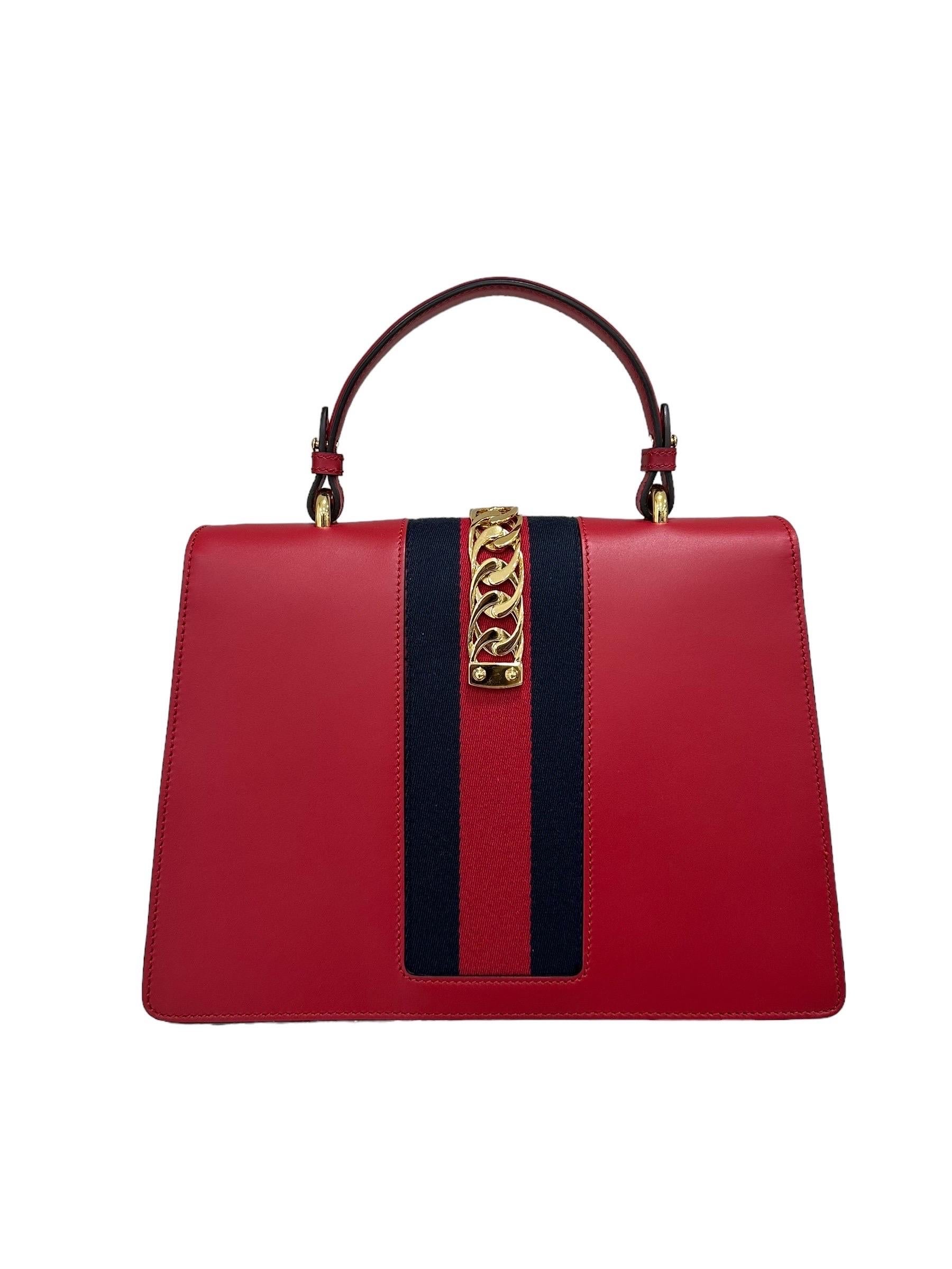 Gucci Sylvie Media Borsa a Tracolla pelle Rossa  For Sale 4