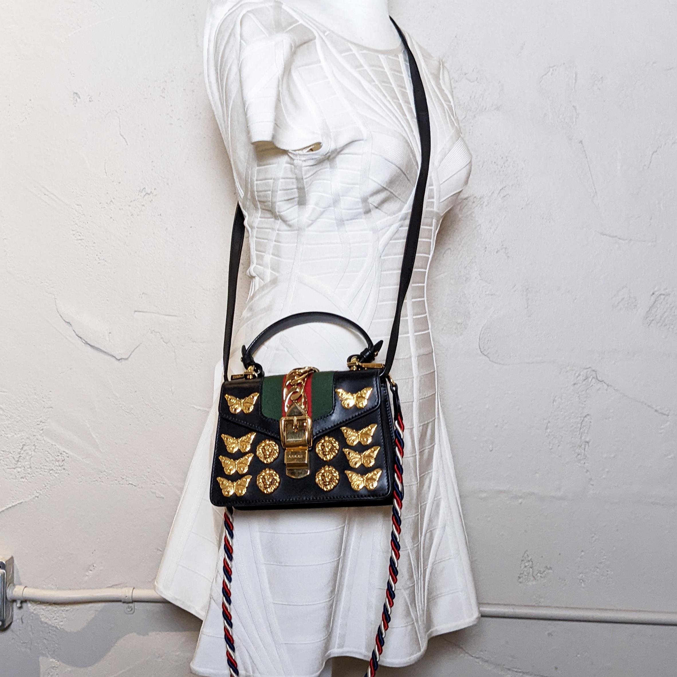 Gucci Sylvie Mini Animal Studs Black Leather Crossbody Bag 1