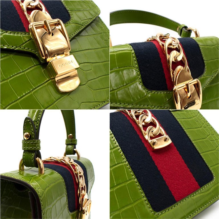Gucci Sylvie Mini Chain-embellished Alligator Shoulder Bag For Sale at ...