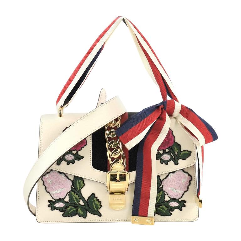 Gucci Sylvie Shoulder Bag Embroidered Leather Small