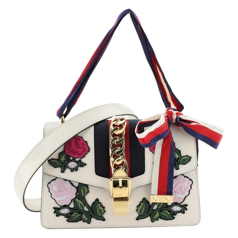 Gucci  Sylvie Shoulder Bag Embroidered Leather Small