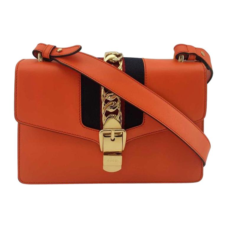 GUCCI Sylvie Shoulder bag in Orange Leather