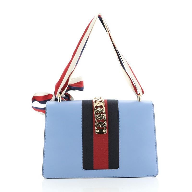 Blue Gucci Sylvie Shoulder Bag Leather Small