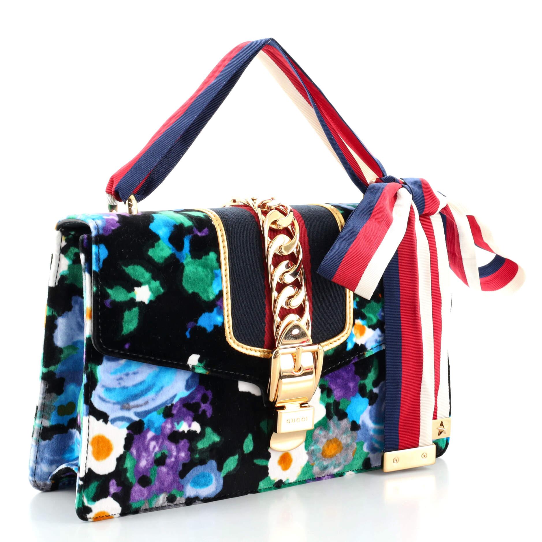 Black Gucci Sylvie Shoulder Bag Printed Velvet Small