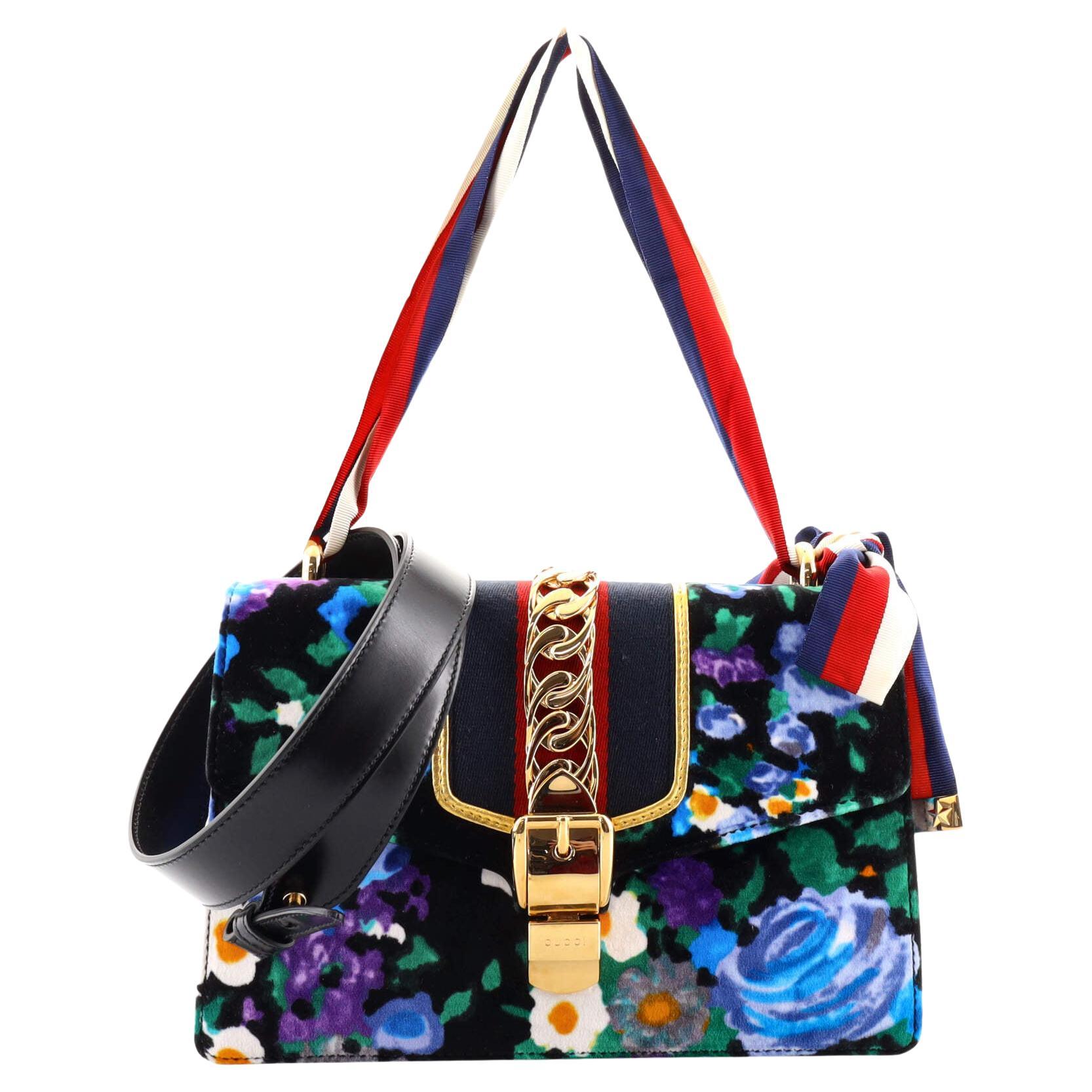 Gucci Sylvie Shoulder Bag Printed Velvet Small