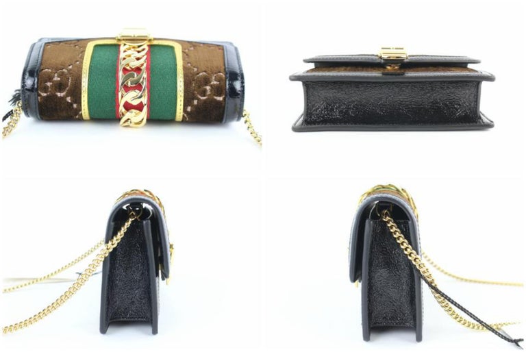 Gucci Sylvie Super Mini Gg Chain 12ge0110 Brown Velvet Cross Body Bag
