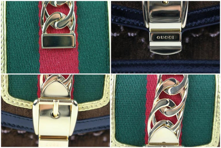 Gucci Sylvie Super Mini Gg Chain 12ge0110 Brown Velvet Cross Body Bag