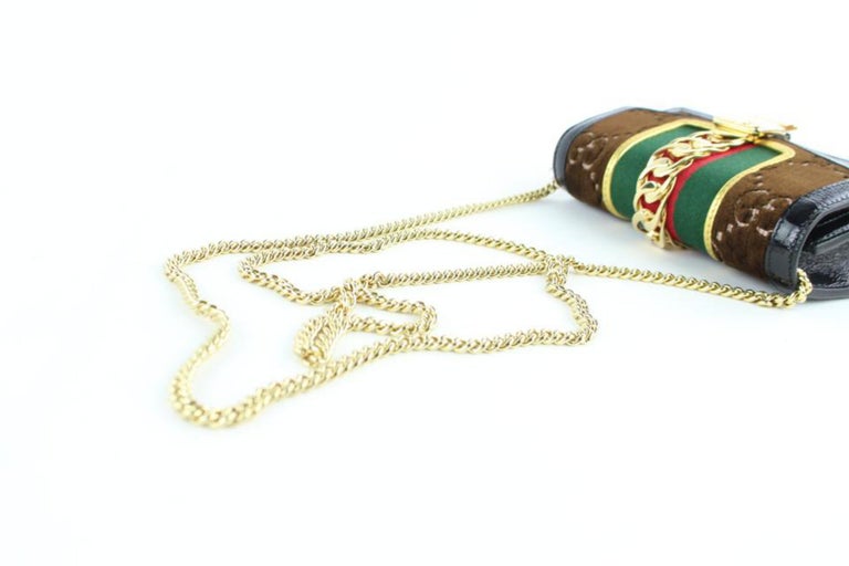 Gucci Sylvie Super Mini Gg Chain 12ge0110 Brown Velvet Cross Body Bag